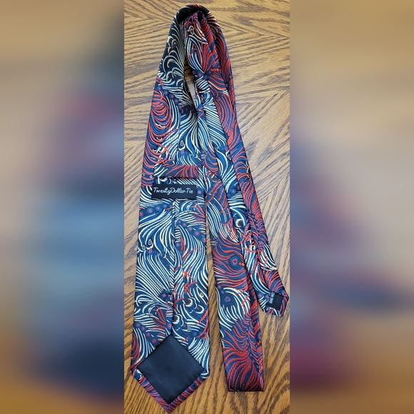 Mens Red Navy Gold Feather Design Necktie Tie NWOT Twenty Dollar Tie Co - Picture 2 of 2